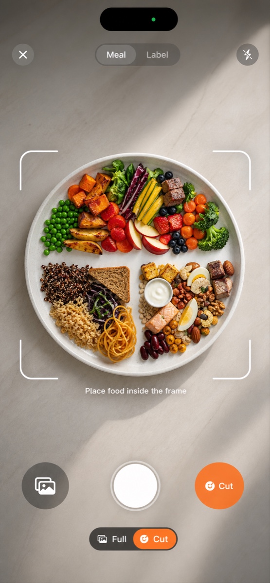 EXO camera food scan screen on a tabletop